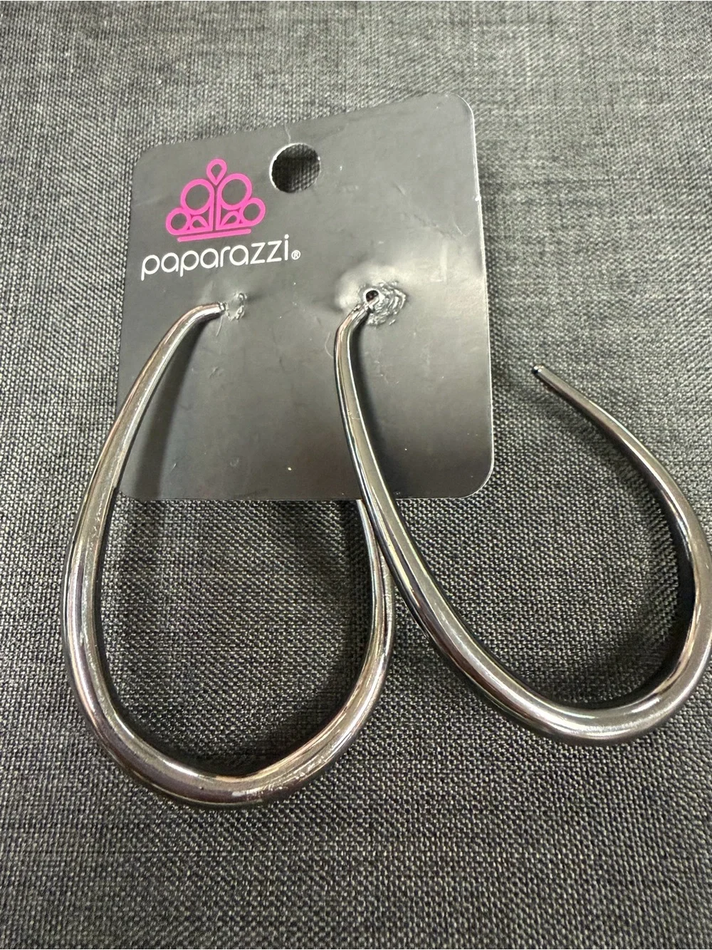 Paparazzi Shiny Gunmetal Open Teardrop Hoop Earrings